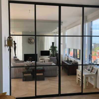 Staallook schuifwand met 4 deuren in het wit, zwart of inox vanaf - Afbeelding 2
