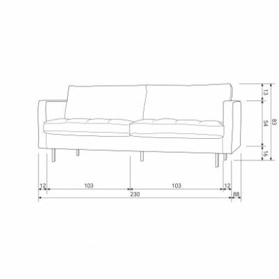BePureHome Rodeo Classic Bank 2,5 zits 230 cm leverbaar in 12 kleuren - Afbeelding 5