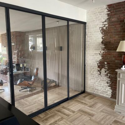 Staallook schuifwand met 4 deuren in het wit, zwart of inox vanaf - Afbeelding 16