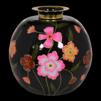 Vaas handgeschilderd zwart bloemen 24x24x26 cm