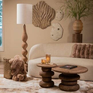 PTMD Keven Natural Mango Wood Ribbed Table Set