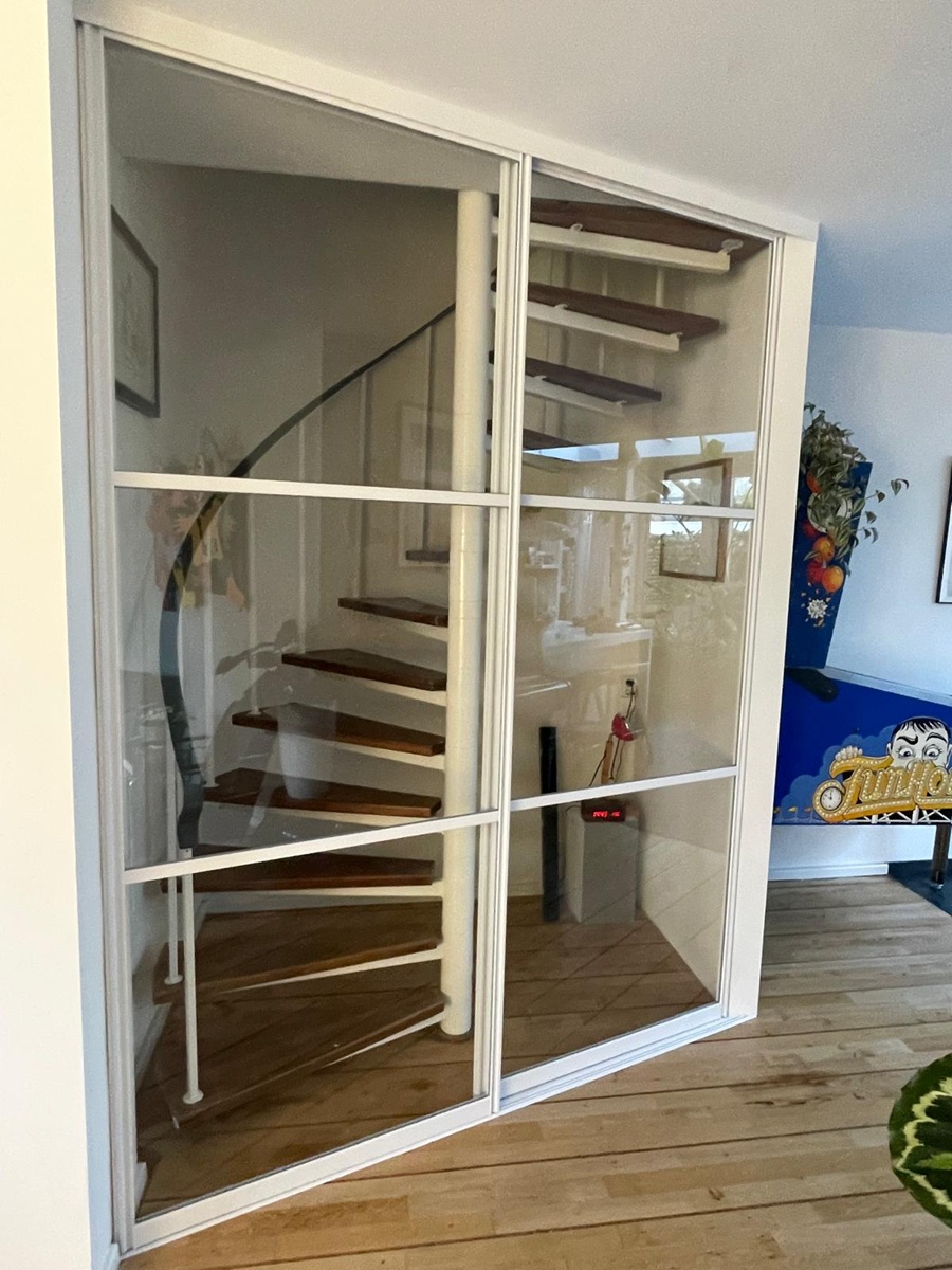 Staallook schuifdeuren voor een trap dubbel wit vanaf - Afbeelding 17