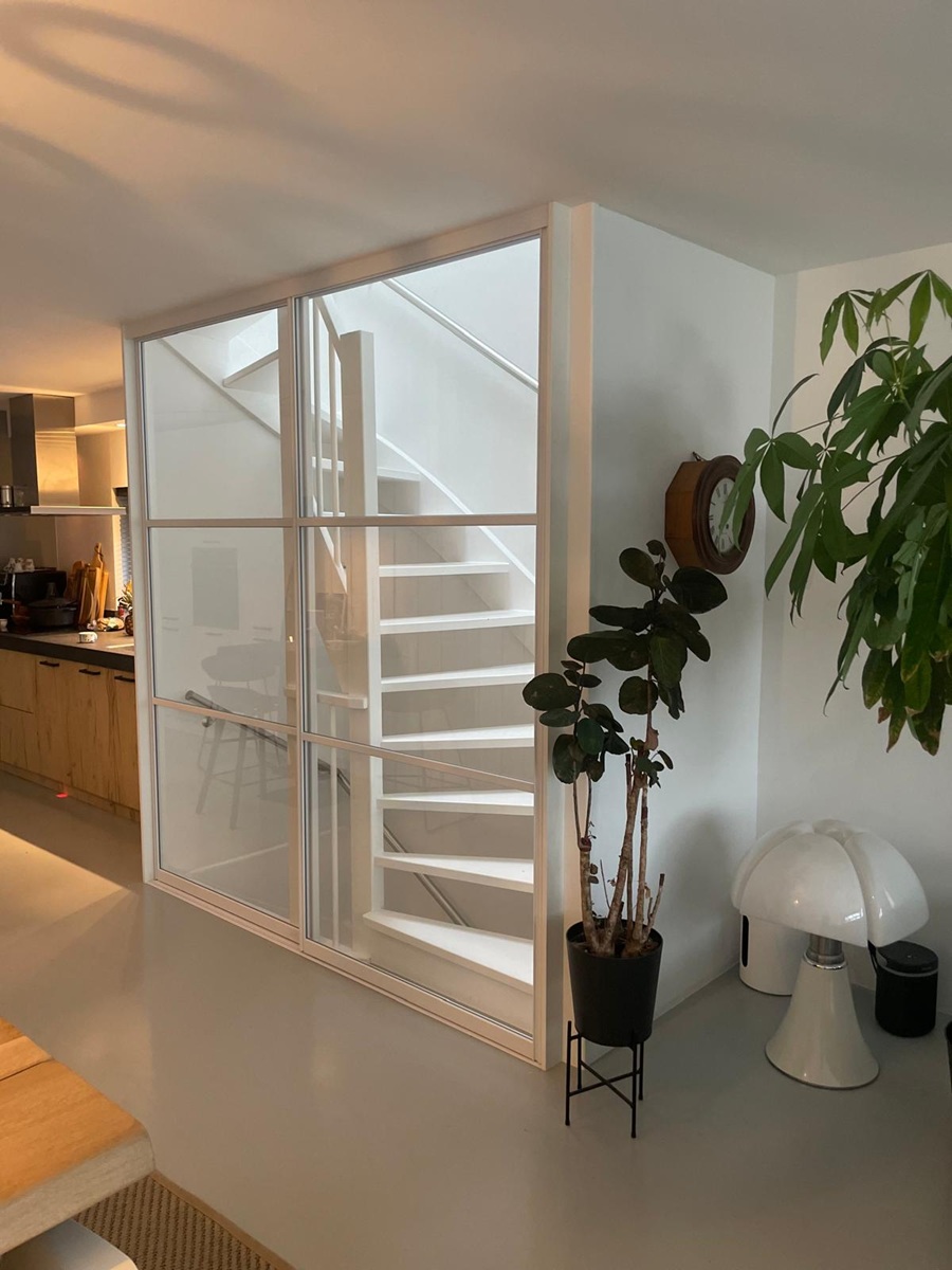 Staallook schuifdeuren voor een trap dubbel wit vanaf - Afbeelding 18